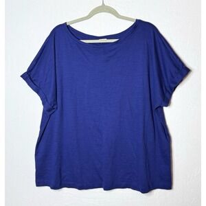 J Jill Pure Jill Boxy‎ Cotton Shirt Sz 2X Blue Blouse Casual Top Lagenlook 2XL